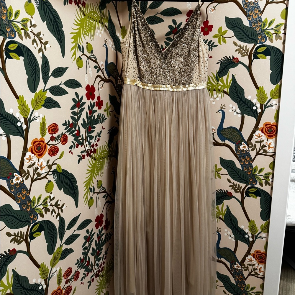 BHLDN Avery Sequin Evening Gown in Oyster